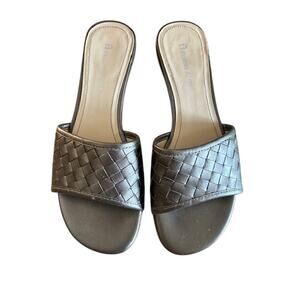 Etienne Aigner Gunmetal Bronze Woven Slide Sandals Women’s 7M